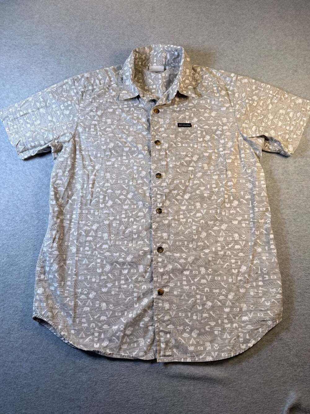 Columbia Rogers Peak Printed Outdoor Camping Short Sleeve Button-Up Size Small